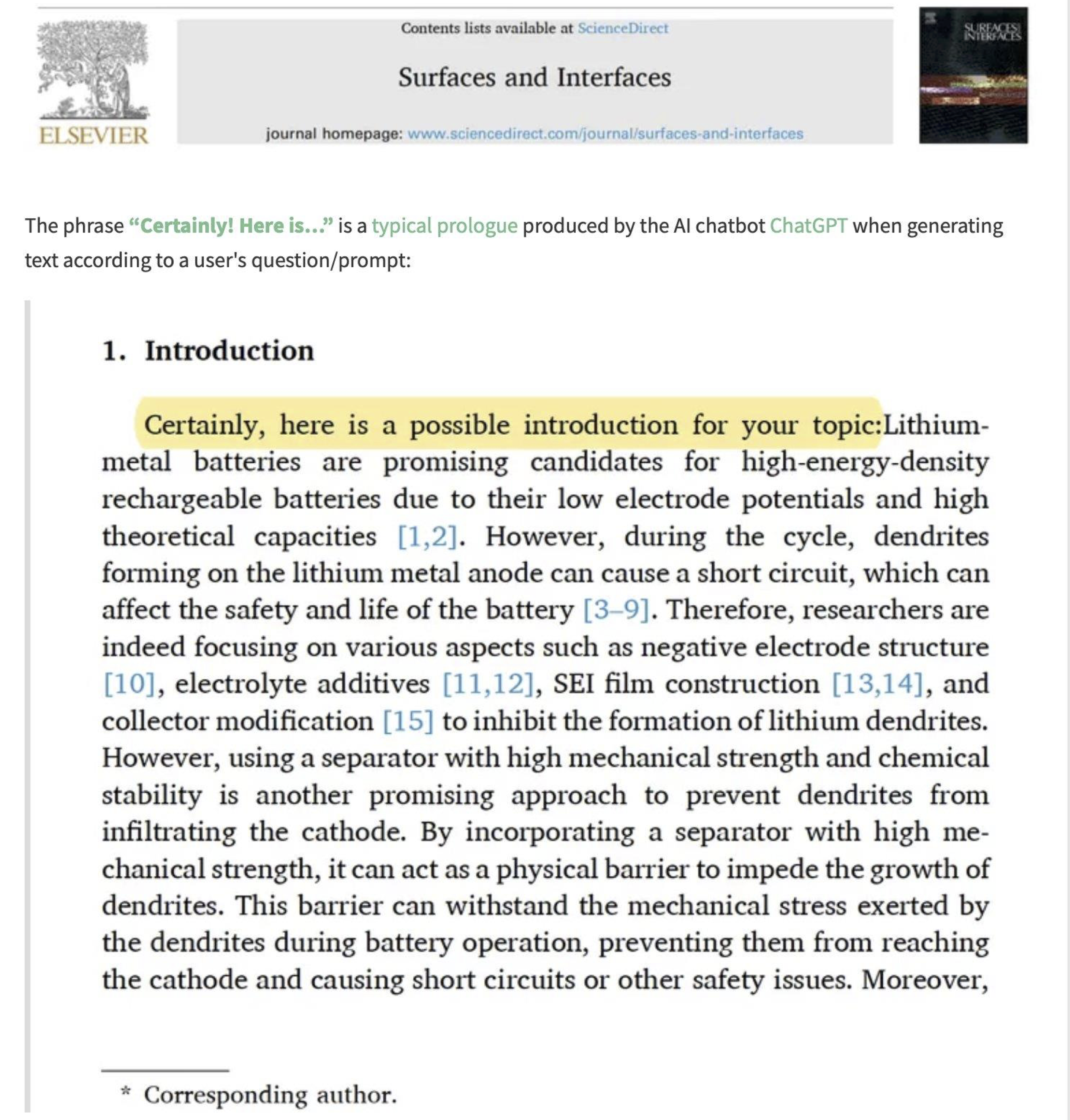 ChatGPTの出力がそのまま掲載された論文の例